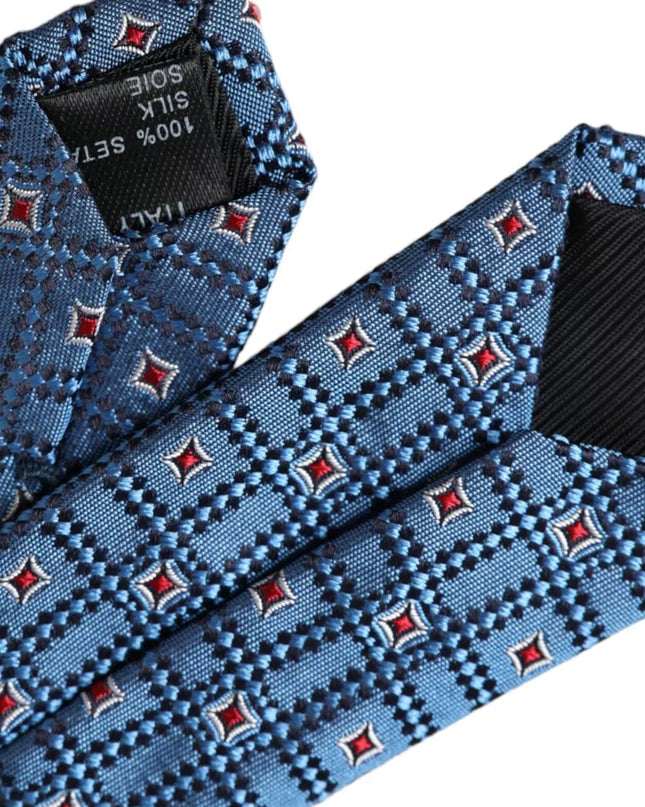 Blue Patterned 100% Silk Adjustable Men Tie
