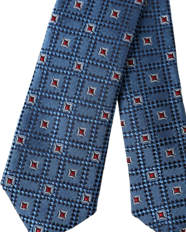 Blue Patterned 100% Silk Adjustable Men Tie