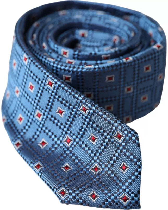 Blue Patterned 100% Silk Adjustable Men Tie