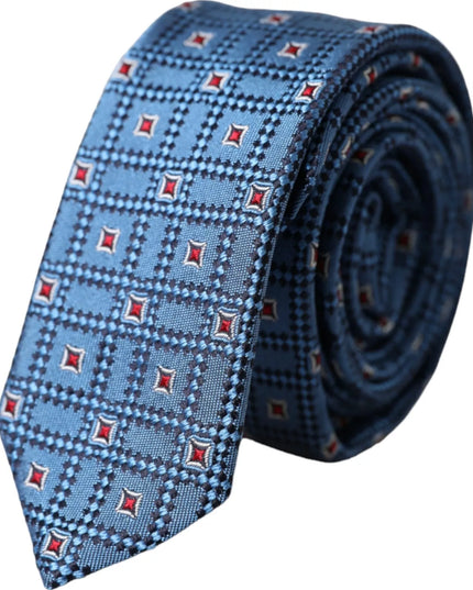 Blue Patterned 100% Silk Adjustable Men Tie