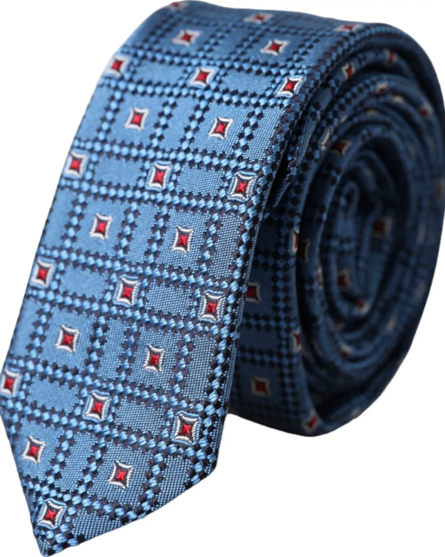 Blue Patterned 100% Silk Adjustable Men Tie