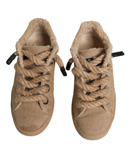 Brown Jute Fabric Low Top Men Sneakers Shoes