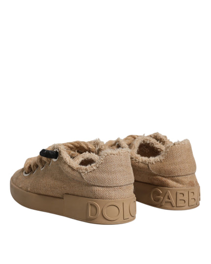 Brown Jute Fabric Low Top Men Sneakers Shoes