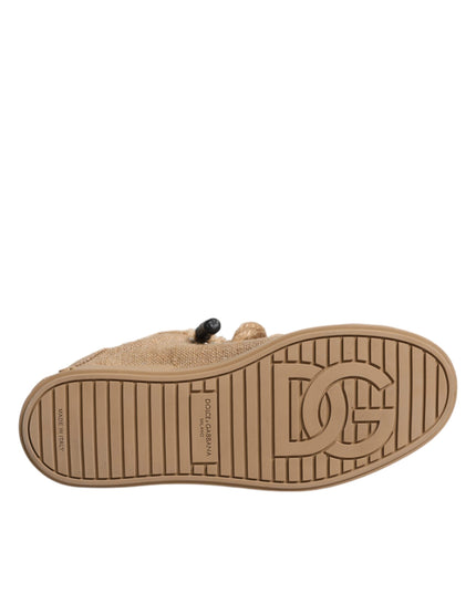 Brown Jute Fabric Low Top Men Sneakers Shoes