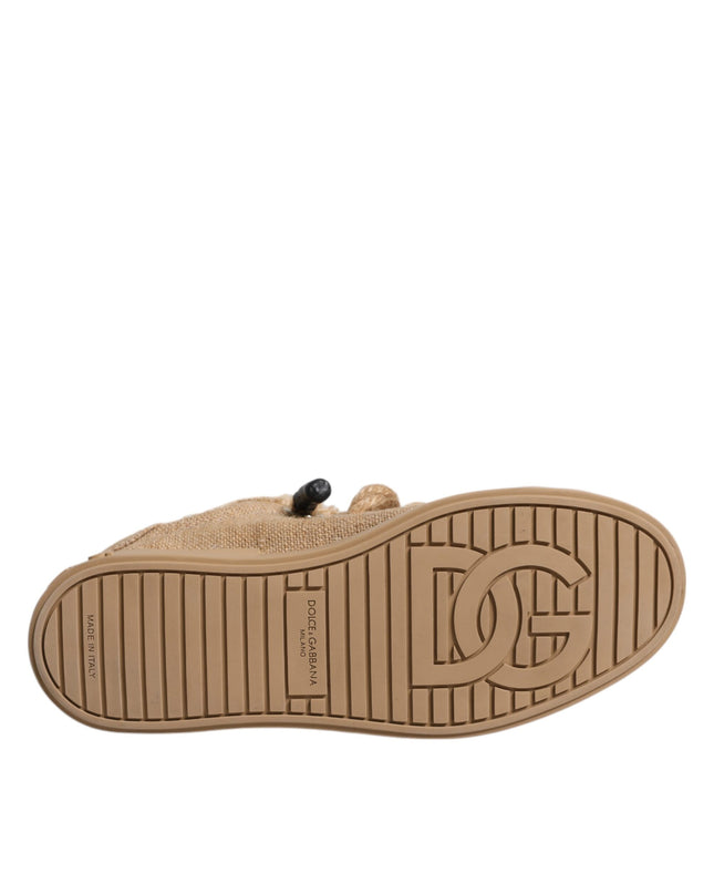 Brown Jute Fabric Low Top Men Sneakers Shoes