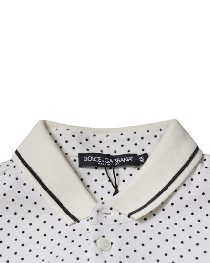 White Polka Dot Cotton Collared Polo T-shirt