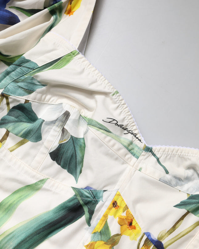 White Floral Puff Sleeves Crop Blouse Top