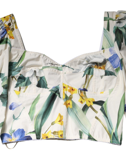 White Floral Puff Sleeves Crop Blouse Top