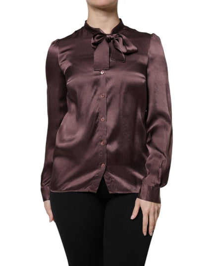 Brown Ascot Collar Long Sleeve Blouse Top