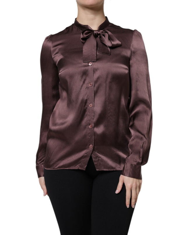 Brown Ascot Collar Long Sleeve Blouse Top