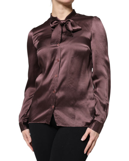 Brown Ascot Collar Long Sleeve Blouse Top