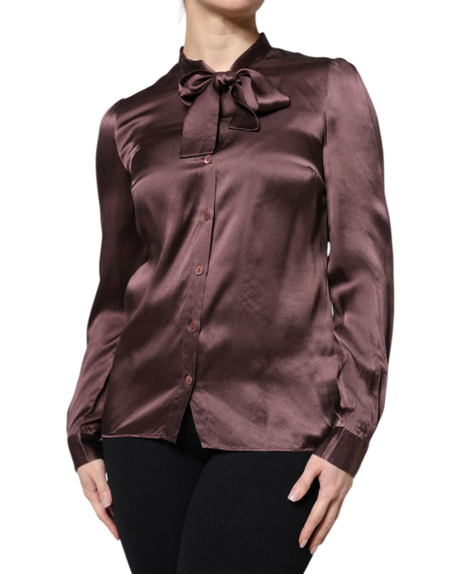 Brown Ascot Collar Long Sleeve Blouse Top