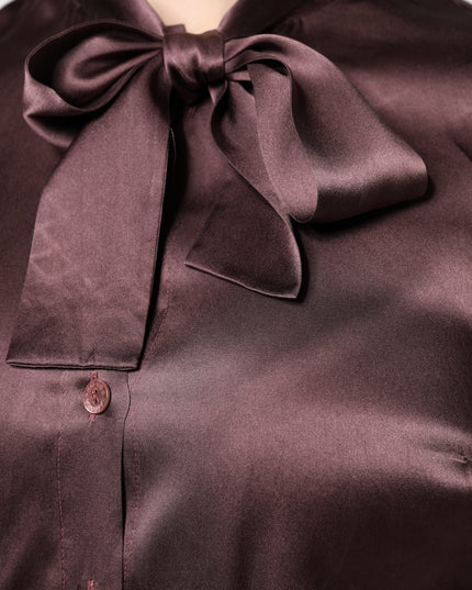 Brown Ascot Collar Long Sleeve Blouse Top