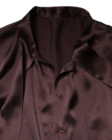 Brown Ascot Collar Long Sleeve Blouse Top