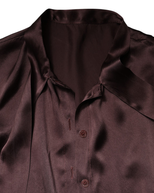 Brown Ascot Collar Long Sleeve Blouse Top