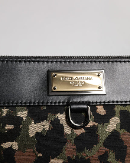 Multicolor Leopard Jacquard Print Logo Plaque Pouch Bag