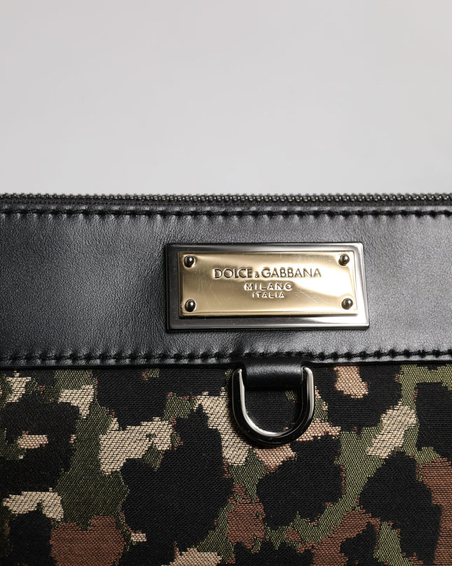 Multicolor Leopard Jacquard Print Logo Plaque Pouch Bag
