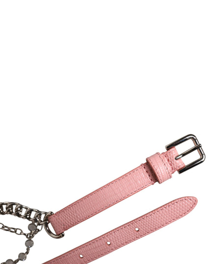 Pink Embelished Roses Textured Leather Belt