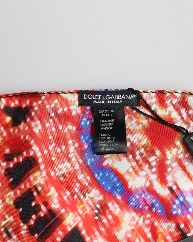 Black Multicolor Print Square Foulard Scarf