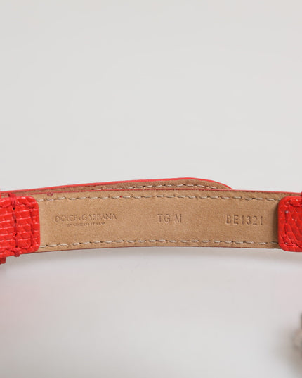 Red Leather Silver Chain Floral Cintura Belt