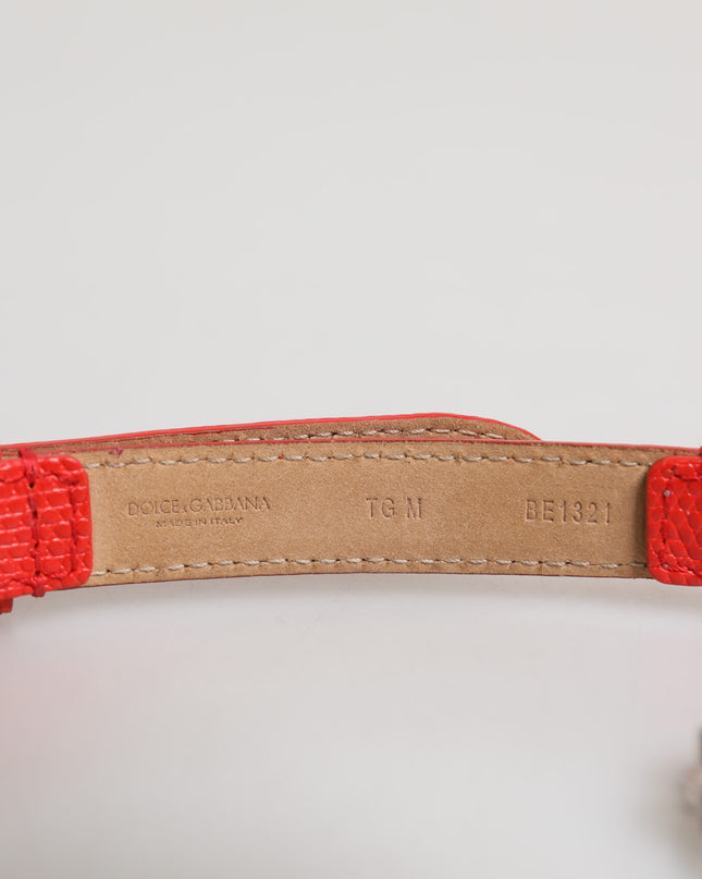 Red Leather Silver Chain Floral Cintura Belt