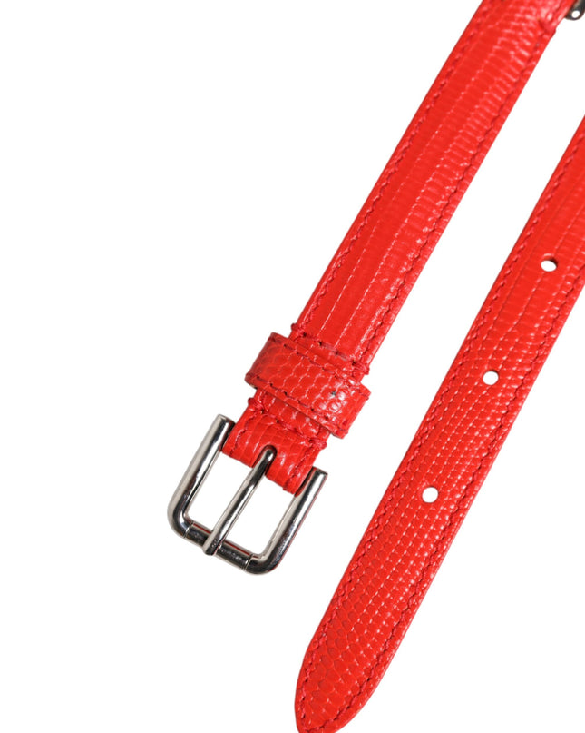 Red Leather Silver Chain Floral Cintura Belt