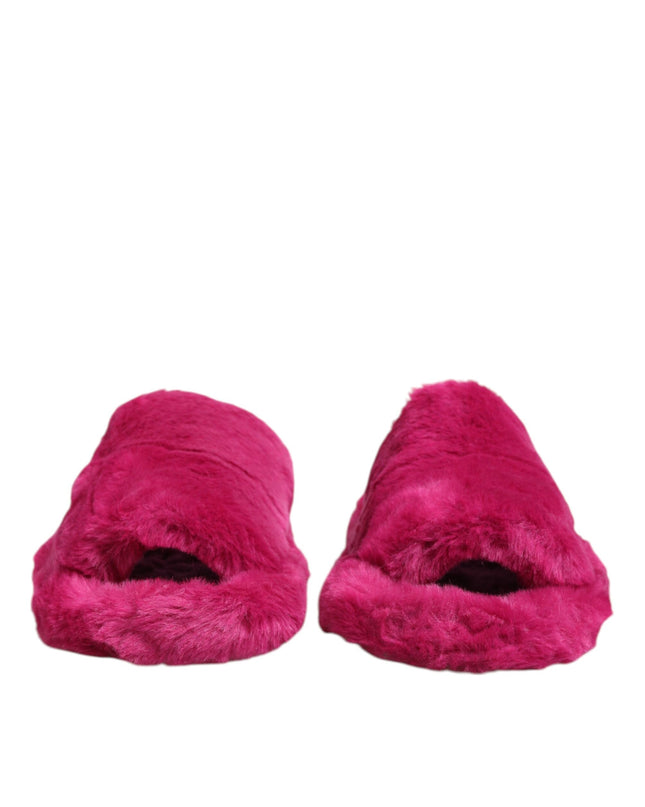 Pink Acrylic Faux Fur Mens Flats Sandals Shoes