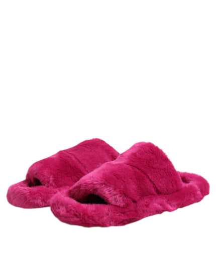 Pink Acrylic Faux Fur Mens Flats Sandals Shoes