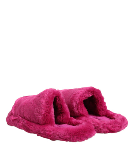 Pink Acrylic Faux Fur Mens Flats Sandals Shoes