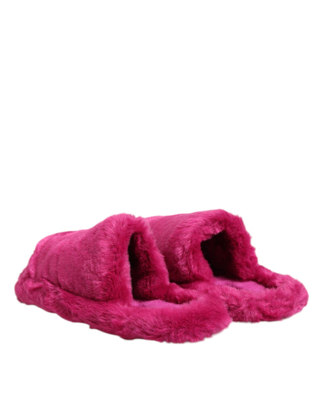 Pink Acrylic Faux Fur Mens Flats Sandals Shoes