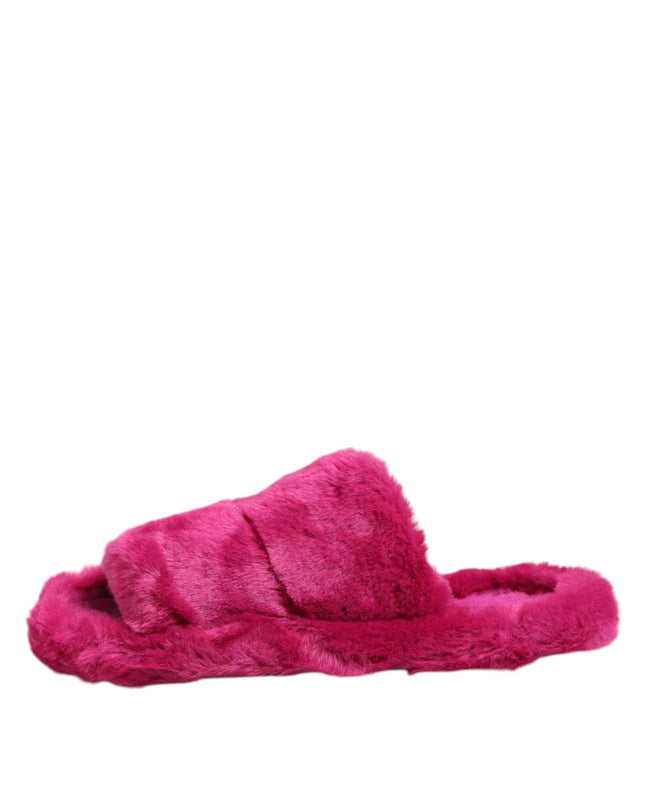 Pink Acrylic Faux Fur Mens Flats Sandals Shoes