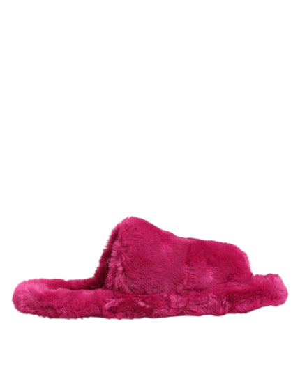 Pink Acrylic Faux Fur Mens Flats Sandals Shoes