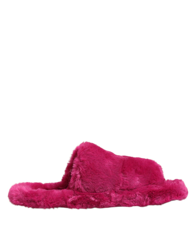Pink Acrylic Faux Fur Mens Flats Sandals Shoes