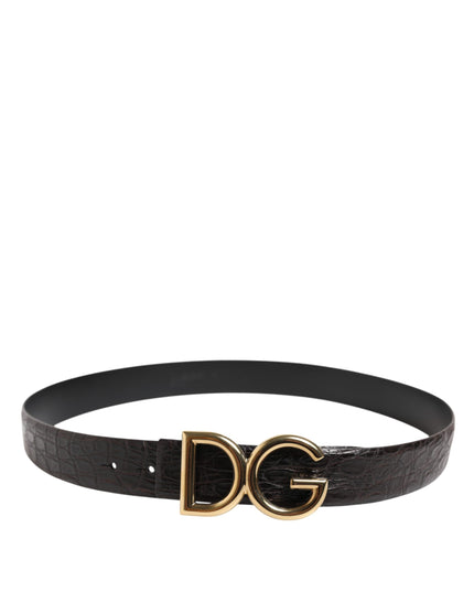 Black Exotic Leather DG Logo Buckle Belt