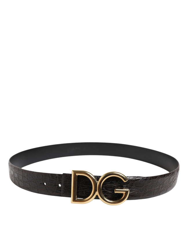 Black Exotic Leather DG Logo Buckle Belt