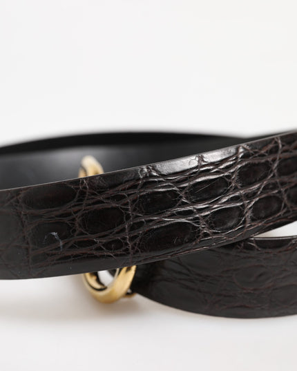 Black Exotic Leather DG Logo Buckle Belt
