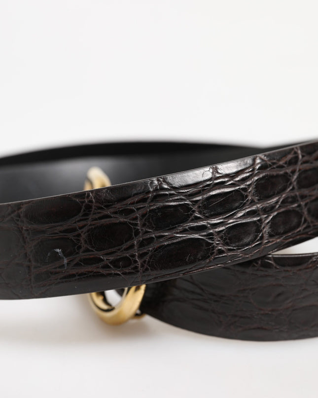 Black Exotic Leather DG Logo Buckle Belt