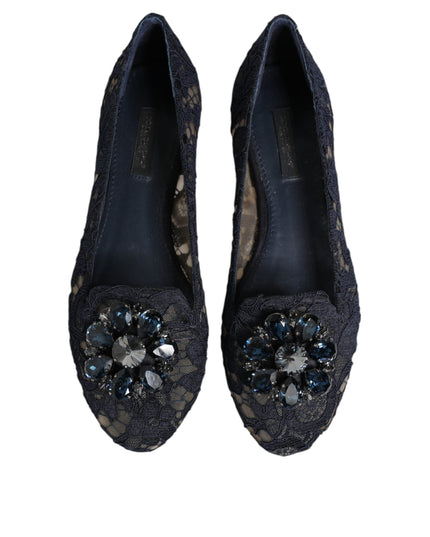 Blue Taormina Lace Crystals Flats Shoes
