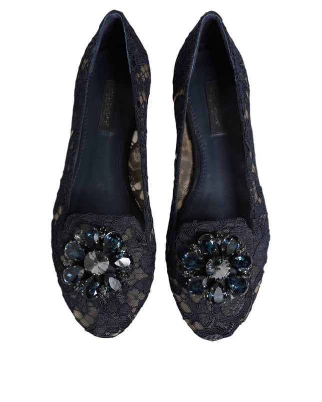 Blue Taormina Lace Crystals Flats Shoes