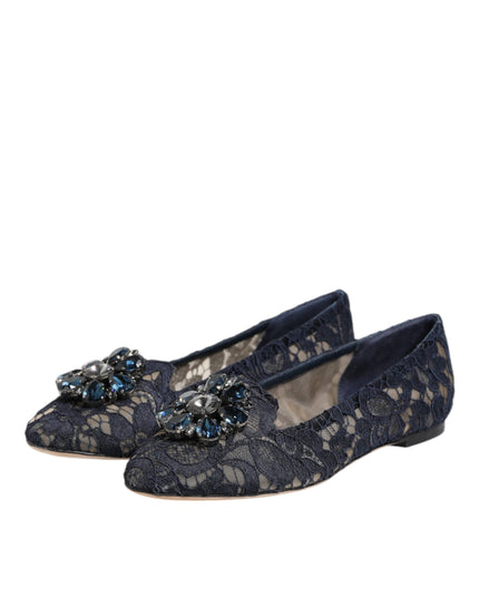 Blue Taormina Lace Crystals Flats Shoes