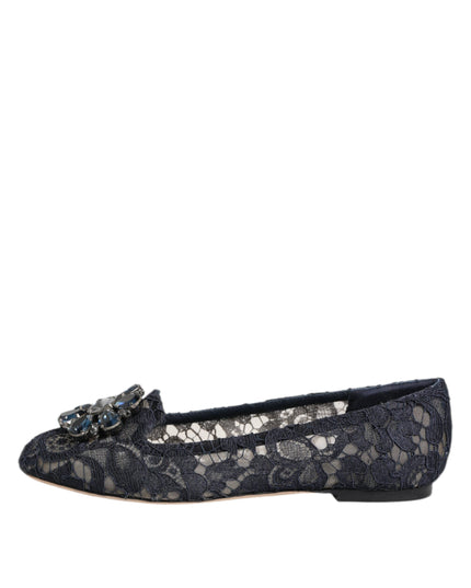 Blue Taormina Lace Crystals Flats Shoes