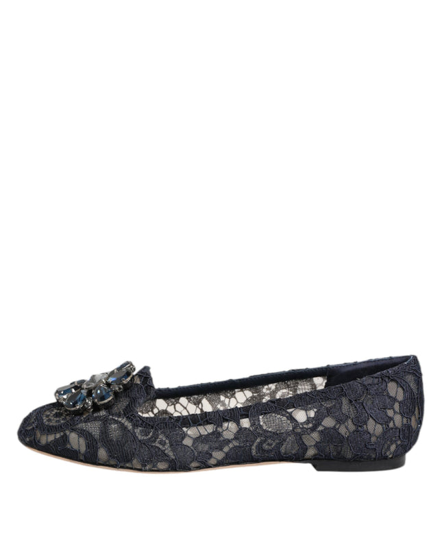 Blue Taormina Lace Crystals Flats Shoes