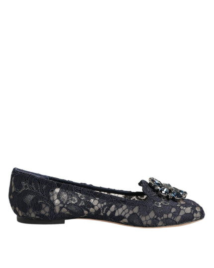 Blue Taormina Lace Crystals Flats Shoes