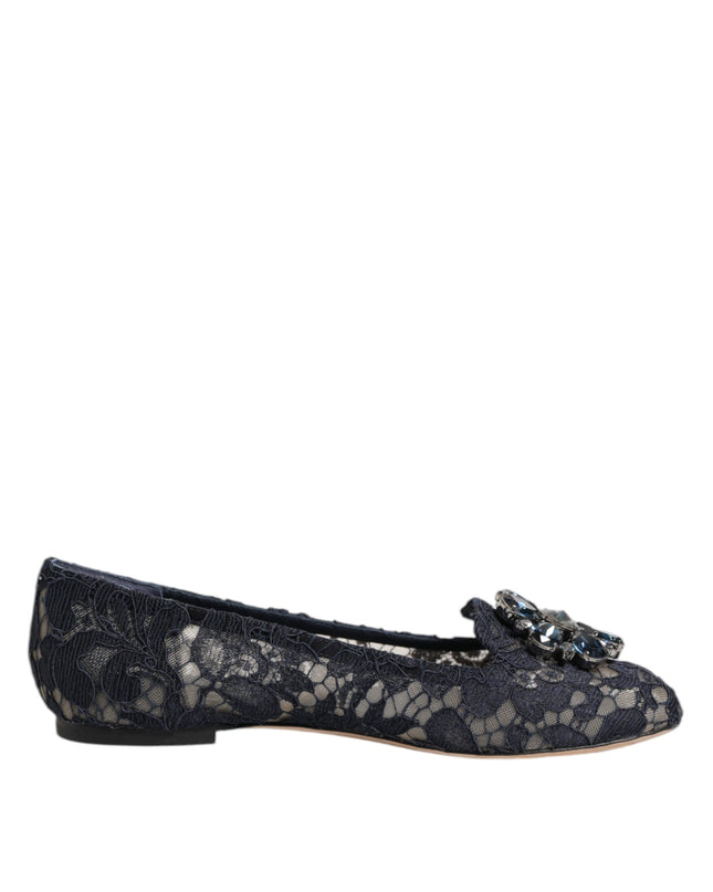 Blue Taormina Lace Crystals Flats Shoes