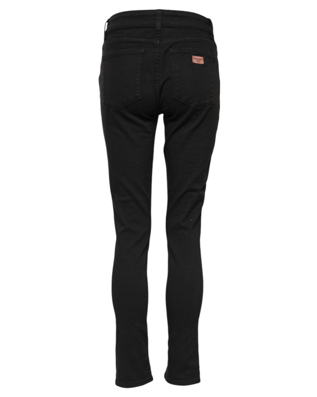 Black Cotton Skinny Mid Waist Denim Jeans
