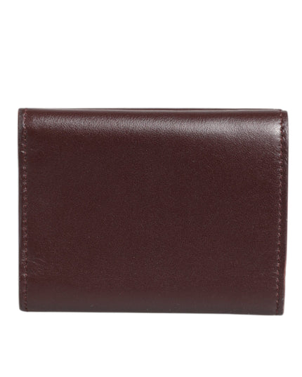 Leather Embossed Logo Trifold Men Card Holder Dark Brown