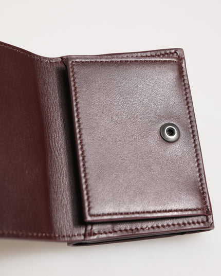 Leather Embossed Logo Trifold Men Card Holder Dark Brown