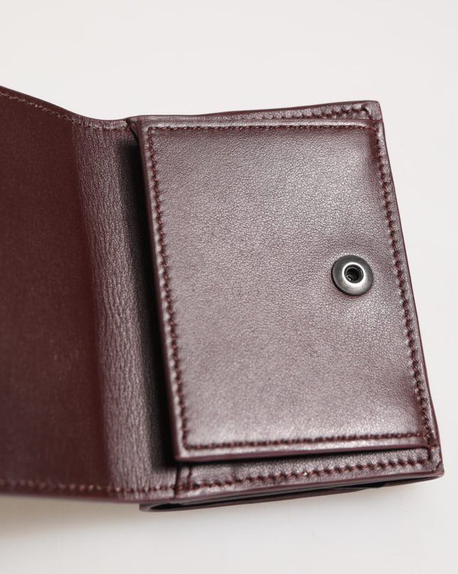 Leather Embossed Logo Trifold Men Card Holder Dark Brown