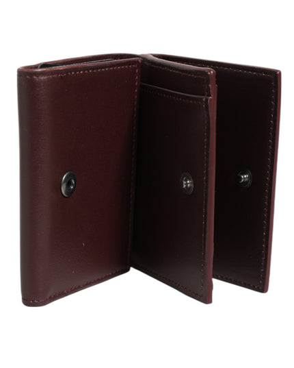 Leather Embossed Logo Trifold Men Card Holder Dark Brown