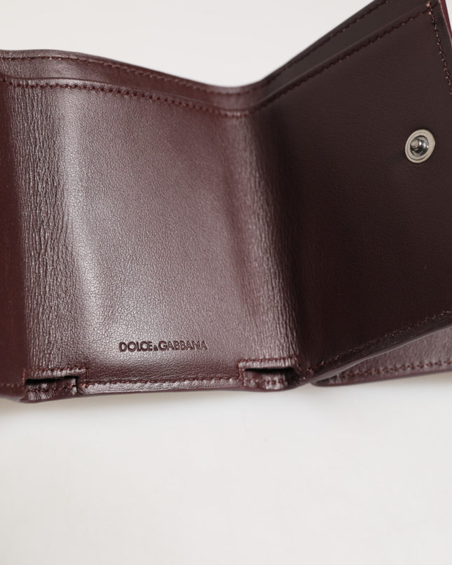 Leather Embossed Logo Trifold Men Card Holder Dark Brown